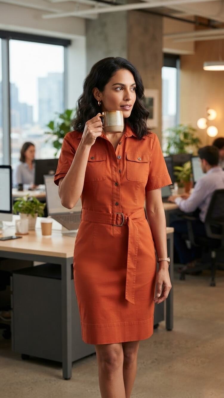 New York and Company Women's Orange Buckled Office Dress 10